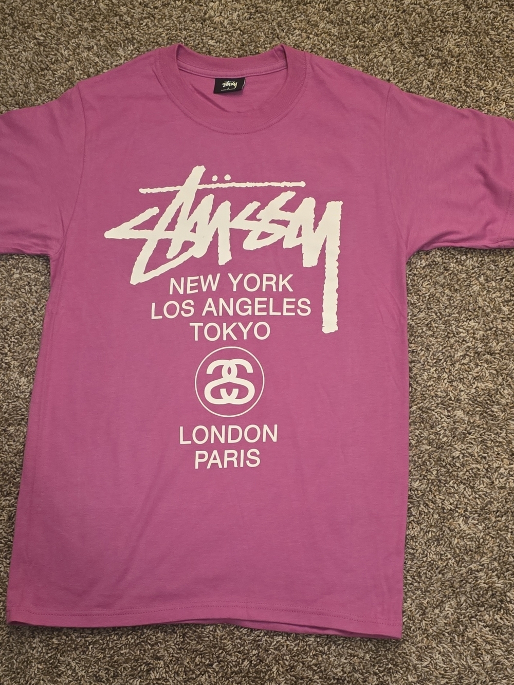 Stussy Pink Logo Cities Short Sleeve Tee